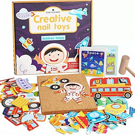 Jucării educative - Puzzle Tablă de plută cu pioneze și ciocan