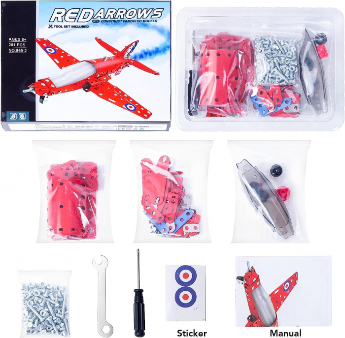 Kit constructie avion metalic Red Arrows, 201 piese, 8 ani+, EduJucarii [4]