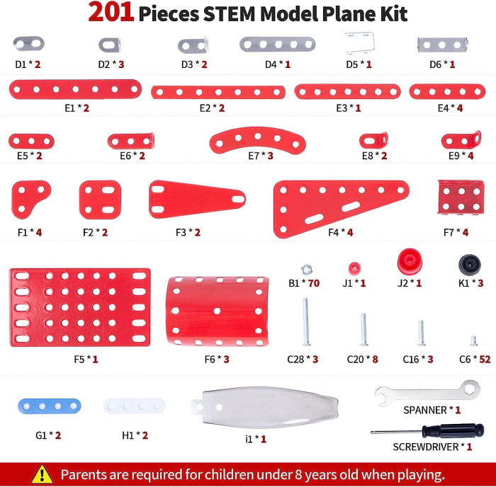 Kit constructie avion metalic Red Arrows, 201 piese, 8 ani+, EduJucarii [5]