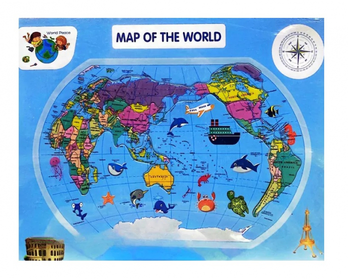Puzzle educativ  din  lemn harta lumii, 27 piese, 3 ani+, EduJucarii [1]