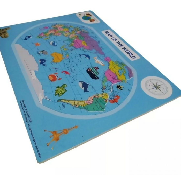 Puzzle educativ  din  lemn harta lumii, 27 piese, 3 ani+, EduJucarii [2]