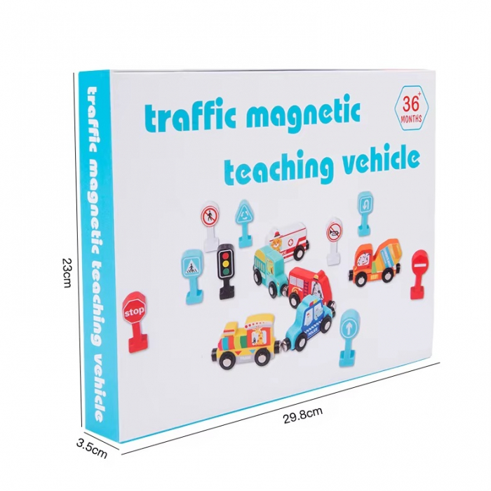 Set interactiv cu vehicule de interventie si indicatoare rutiere, trenulet magnetic si semne rutiere, Traffic Magnetic Teaching Vehicle, 15 piese, 3 ani+, EduJucarii [8]