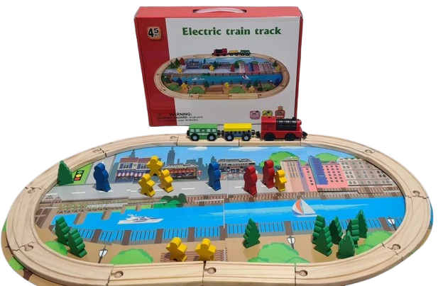 Trenulet electric cu vagoane, oras si copaci, Montessori, 45 piese, 3 ani+, EduJucarii [2]