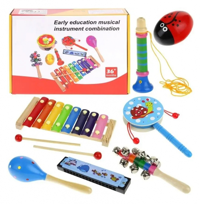 Set Instrumente Muzicale din Lemn pentru Copii, 8 Piese Educaționale, 3 ani+, Edujucarii [1]