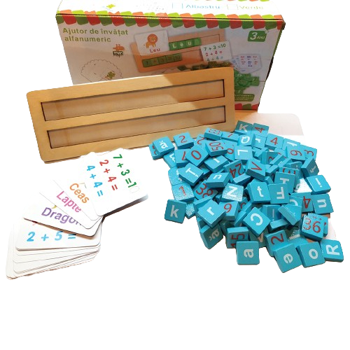 Joc multifunctional montessori de asociere si sortare in Limba Romana, Alfanumeric cu Cifre si Litere, Matematica si Alfabet, 3 ANI+, EduJucarii [1]