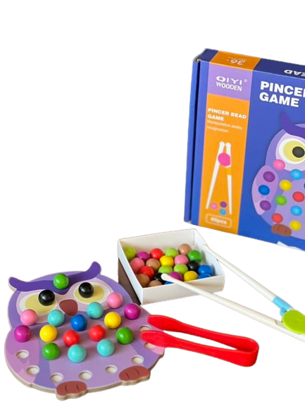 Joc educativ Montessori din lemn, Pincer Bead Game, Bufnita, pentru memorie, potrivire si sortare, 3 ani +, EduJucarii [8]