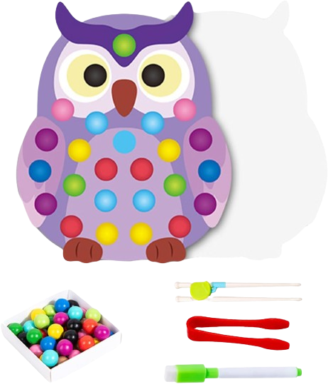 Joc educativ Montessori din lemn, Pincer Bead Game, Bufnita, pentru memorie, potrivire si sortare, 3 ani +, EduJucarii [2]