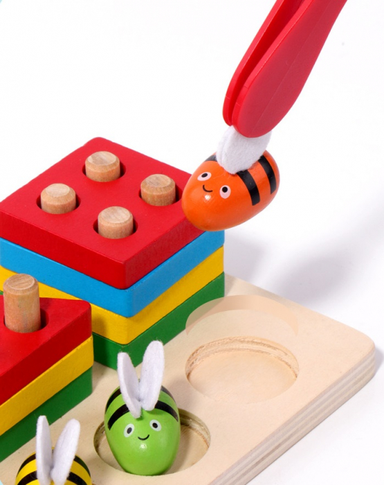 Aritmetic 3 in 1, sortator cu forme geometrice, joc de pescuit, prinde albinuta, Joc educativ logaritmic, Montessori, 3 ani+, Edujucarii [7]