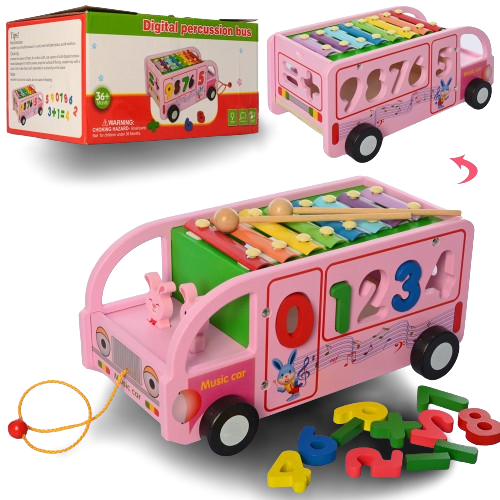 Autobuz educativ cu cifre si xilofon, lemn, Digital Percussion Bus, 3 ani+, EduJucarii [6]