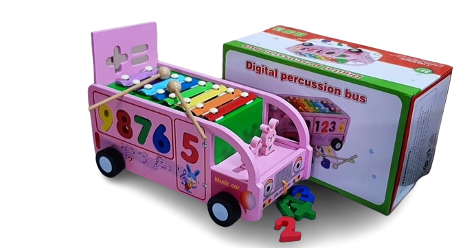 Autobuz educativ cu cifre si xilofon, lemn, Digital Percussion Bus, 3 ani+, EduJucarii [7]