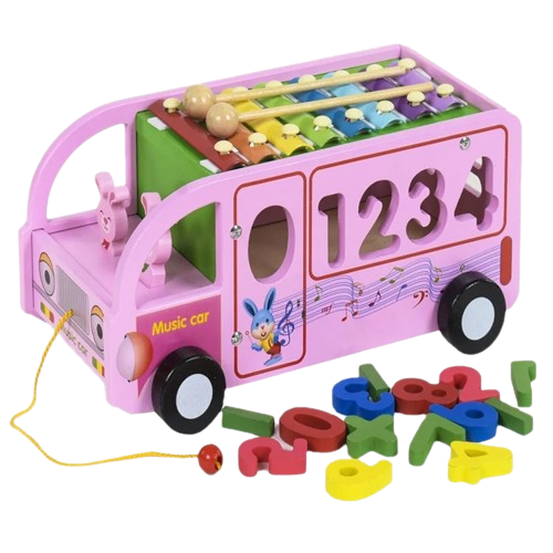 Autobuz educativ cu cifre si xilofon, lemn, Digital Percussion Bus, 3 ani+, EduJucarii [1]