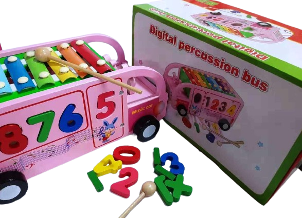 Autobuz educativ cu cifre si xilofon, lemn, Digital Percussion Bus, 3 ani+, EduJucarii [5]