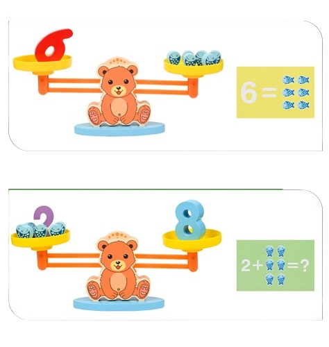 Balanta Ursulet, Invata matematica, Jucarie educativa STEM pentru copii si joc de invatare a numerelor, Lemn, Montessori, 3 ani+, EduJucarii [5]
