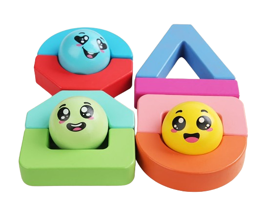 Blocuri creative de constructie si echilibru din lemn, Smiley Face, 11 piese, cartonase cu modele, multicolor, 3 ani +, EduJucarii [2]