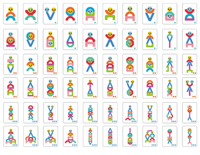 Blocuri creative de constructie si echilibru din lemn, Smiley Face, 11 piese, cartonase cu modele, multicolor, 3 ani +, EduJucarii [7]