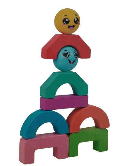 Blocuri creative de constructie si echilibru din lemn, Smiley Face, 11 piese, cartonase cu modele, multicolor, 3 ani +, EduJucarii [9]