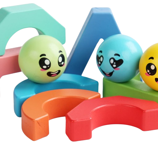 Blocuri creative de constructie si echilibru din lemn, Smiley Face, 11 piese, cartonase cu modele, multicolor, 3 ani +, EduJucarii [3]