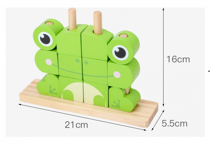 Blocuri creative de construit din lemn, broscuta, 12 piese, multicolor, 18 luni+, EduJucarii [7]