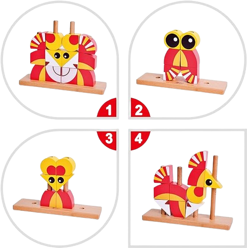 Blocuri creative de construit din lemn, Leu, 12 piese, multicolor, 18 luni+, EduJucarii [3]