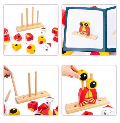Blocuri creative de construit din lemn, Leu, 12 piese, multicolor, 18 luni+, EduJucarii [5]