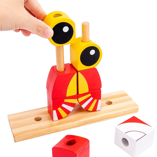 Blocuri creative de construit din lemn, Leu, 12 piese, multicolor, 18 luni+, EduJucarii [6]