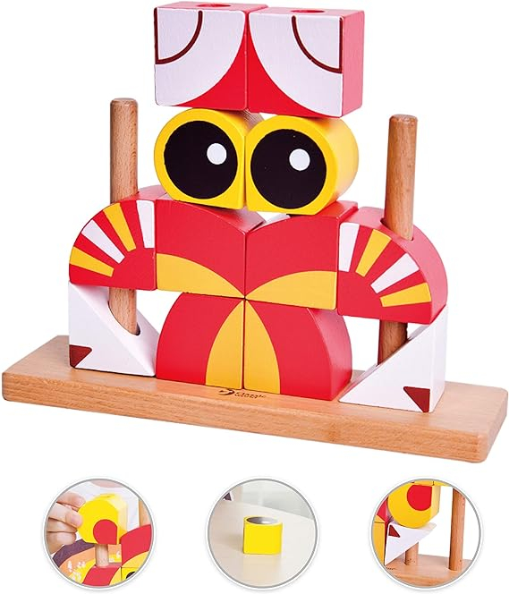 Blocuri creative de construit din lemn, Leu, 12 piese, multicolor, 18 luni+, EduJucarii [4]
