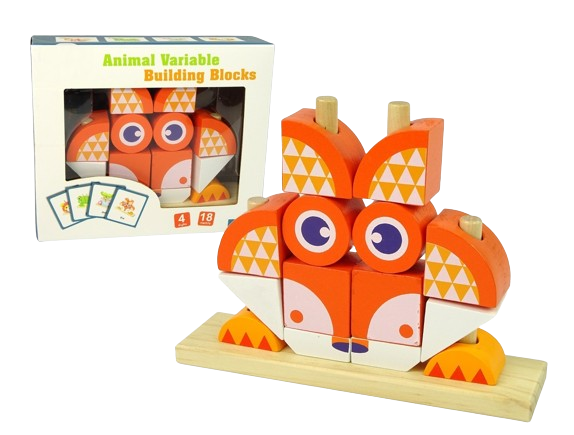 Blocuri creative de construit din lemn, Vulpe, 12 piese, multicolor, 18 luni+, EduJucarii [1]