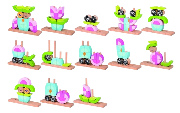 Blocuri creative de construit din lemn, Bufnita, 12 piese, multicolor, 18 luni+, EduJucarii [6]