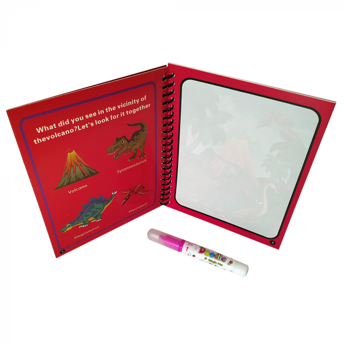 Carte de colorat cu apa, reutilizabila, 8 pagini, 4 imagini, Magic Water Book, dinozauri [2]
