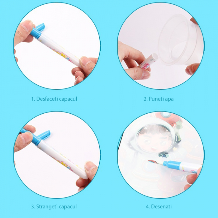 Carte de colorat cu apa, reutilizabila, 8 pagini, 4 imagini, Magic Water Book, Animale diverse [4]