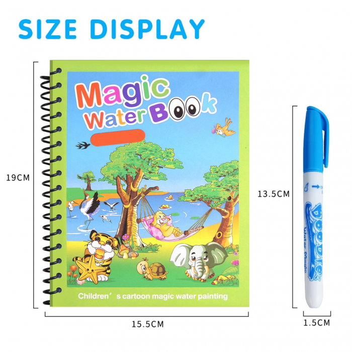 Carte de colorat cu apa, reutilizabila, 8 pagini, 4 imagini, Magic Water Book, Animale diverse [2]