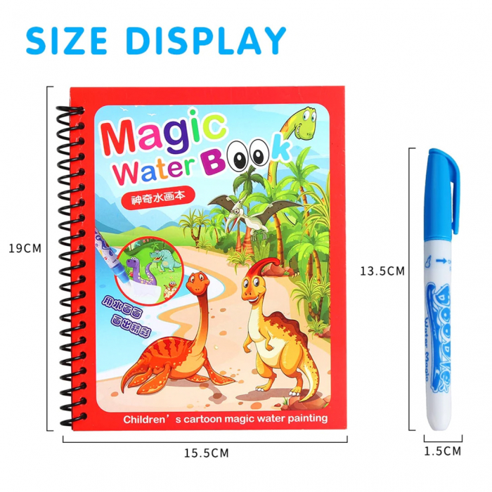 Carte de colorat cu apa, reutilizabila, 8 pagini, 4 imagini, Magic Water Book, Dino [2]