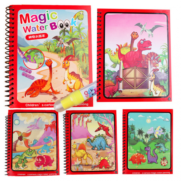 Carte de colorat cu apa, reutilizabila, 8 pagini, 4 imagini, Magic Water Book, Dino [3]