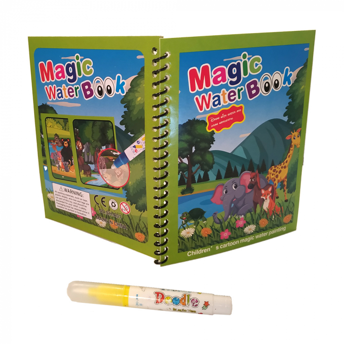 Carte de colorat cu apa, reutilizabila, 8 pagini, 4 imagini, Magic Water Book, jungla [3]