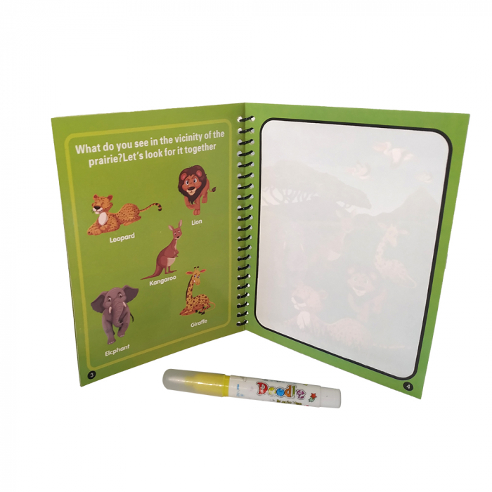 Carte de colorat cu apa, reutilizabila, 8 pagini, 4 imagini, Magic Water Book, jungla [2]