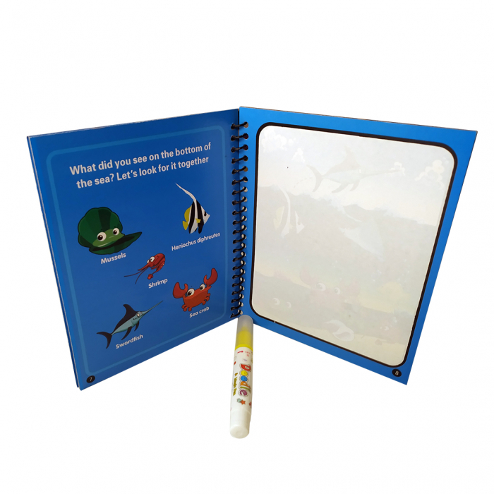Carte de colorat cu apa, reutilizabila, 8 pagini, 4 imagini, Magic Water Book, Ocean [5]