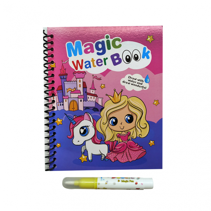 Carte de colorat cu apa, reutilizabila, 8 pagini, 4 imagini, Magic Water Book, Printese [1]