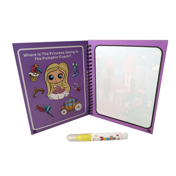 Carte de colorat cu apa, reutilizabila, 8 pagini, 4 imagini, Magic Water Book, Printese [3]