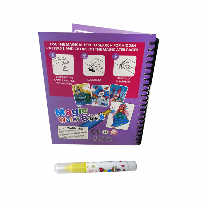 Carte de colorat cu apa, reutilizabila, 8 pagini, 4 imagini, Magic Water Book, Printese [6]