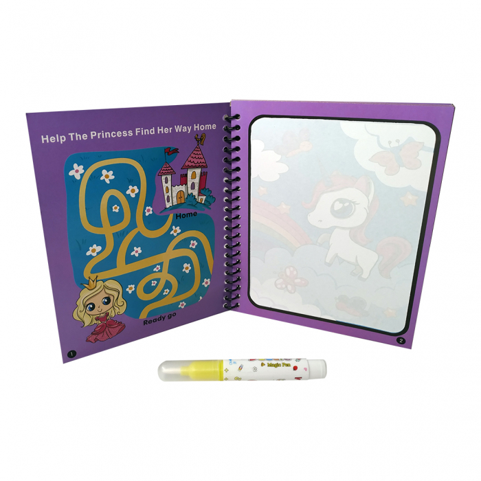 Carte de colorat cu apa, reutilizabila, 8 pagini, 4 imagini, Magic Water Book, Printese [2]