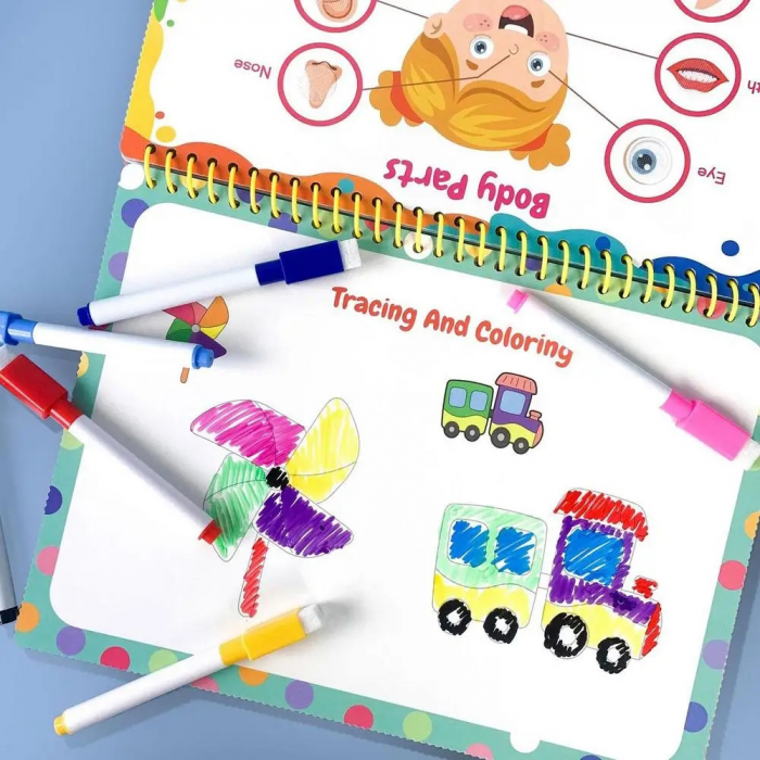 Carte interactiva si educativa pentru copii, Busy Book Corpul Uman, 30 pagini activitati multiple, autocolante, Limba Engleza, 3 ani+, EduJucarii [9]