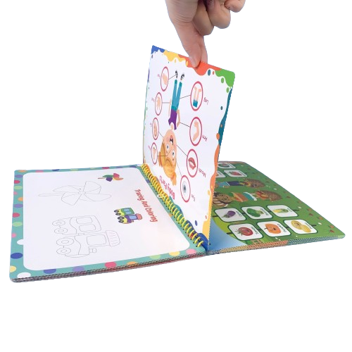 Carte interactiva si educativa pentru copii, My Preschool Busy Book 1, 32 pagini activitati multiple, stickere repozitionabile, Limba Engleza, 3 ani+, EduJucarii [12]