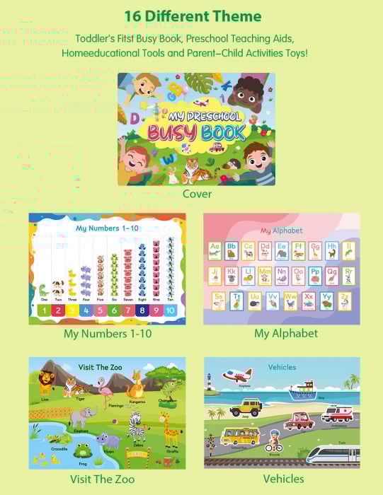 Carte interactiva si educativa pentru copii, My Preschool Busy Book 1, 32 pagini activitati multiple, stickere repozitionabile, Limba Engleza, 3 ani+, EduJucarii [7]