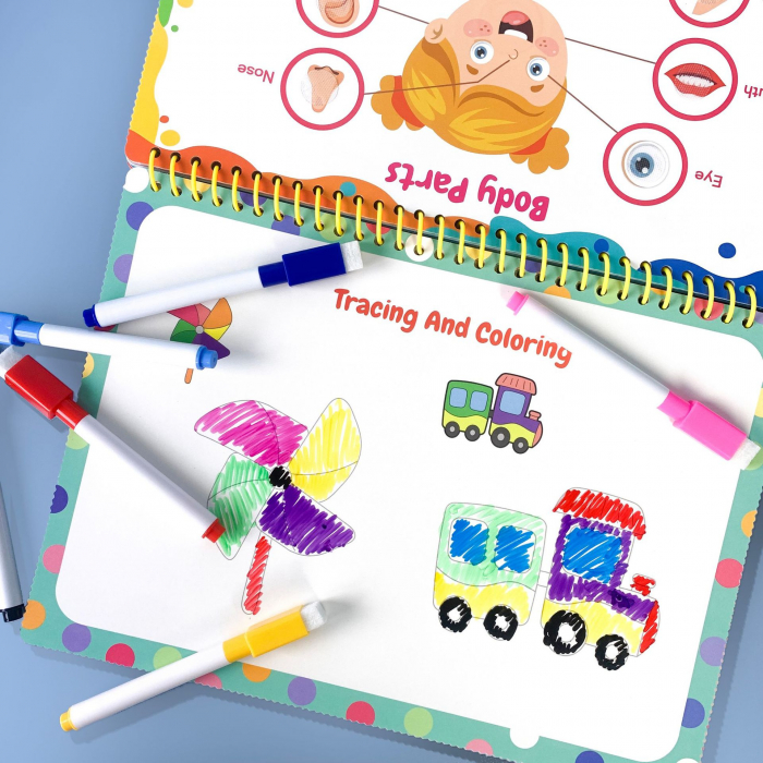 Carte interactiva si educativa pentru copii, My Preschool Busy Book 1, 32 pagini activitati multiple, stickere repozitionabile, Limba Engleza, 3 ani+, EduJucarii [5]
