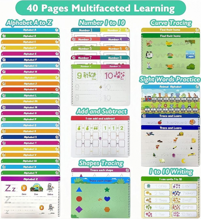Carte interactiva si educativa pentru copii, Learn to Write, 40 pagini activitati multiple, Invata literele si cifrele, Limba Engleza, 3 ani+, EduJucarii [7]