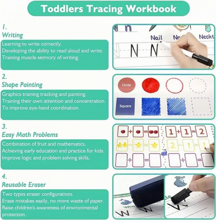 Carte interactiva si educativa pentru copii, Learn to Write, 40 pagini activitati multiple, Invata literele si cifrele, Limba Engleza, 3 ani+, EduJucarii [8]