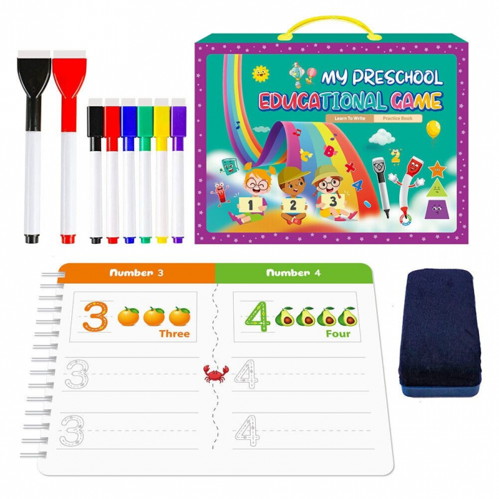 Carte interactiva si educativa pentru copii, Learn to Write, 40 pagini activitati multiple, Invata literele si cifrele, Limba Engleza, 3 ani+, EduJucarii [5]