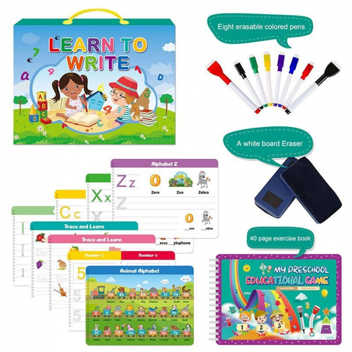 Carte interactiva si educativa pentru copii, Learn to Write, 40 pagini activitati multiple, Invata literele si cifrele, Limba Engleza, 3 ani+, EduJucarii [1]