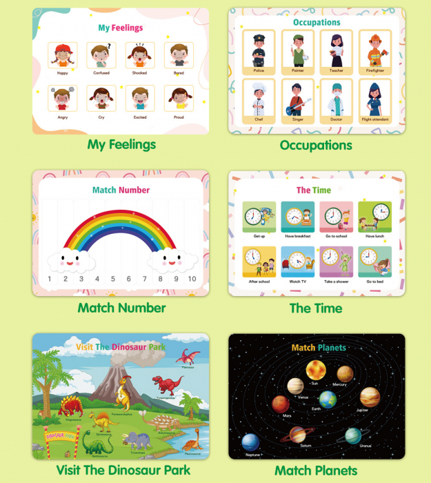 Carte interactiva si educativa pentru copii, My Preschool Busy Book 2, 32 pagini activitati multiple, stickere repozitionabile, Limba Engleza, 3 ani+, EduJucarii [4]