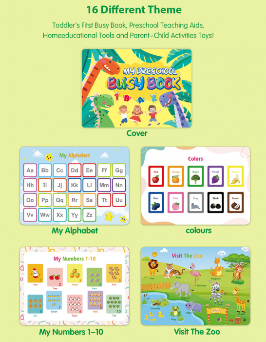 Carte interactiva si educativa pentru copii, My Preschool Busy Book 2, 32 pagini activitati multiple, stickere repozitionabile, Limba Engleza, 3 ani+, EduJucarii [7]